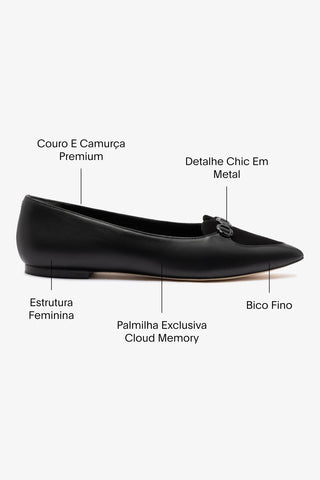 Sapatilha Audrey Camurça Preto e Couro Preto Ballerina Larroudé