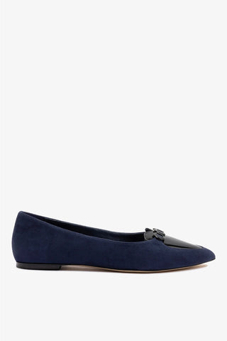 Sapatilha Audrey Camurça Azul e Couro Preto Ballerina Larroudé