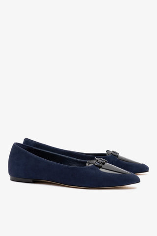 Sapatilha Audrey Camurça Azul e Couro Preto Ballerina Larroudé
