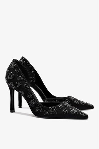 Larroudé x CPPXO: Scarpin D'Orsay Jeans e Cristais Preto Pump Larroudé x CPPXO