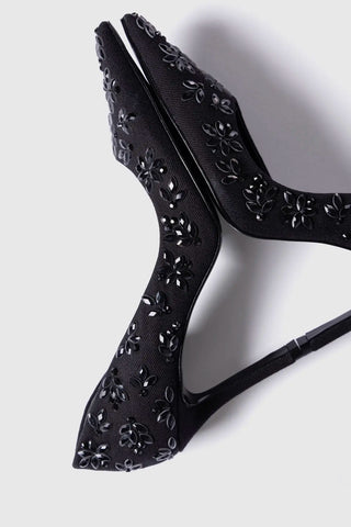 Larroudé x CPPXO: Scarpin D'Orsay Jeans e Cristais Preto Pump Larroudé x CPPXO