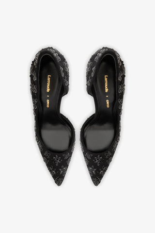 Larroudé x CPPXO: Scarpin D'Orsay Jeans e Cristais Preto Pump Larroudé x CPPXO