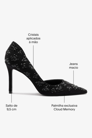 Larroudé x CPPXO: Scarpin D'Orsay Jeans e Cristais Preto Pump Larroudé x CPPXO