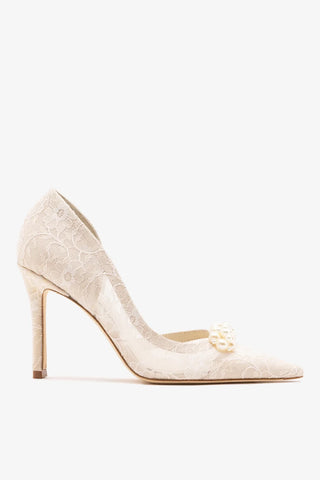 Larroudé x Markarian: Scarpin D'Orsay Renda Branco Pump Larroudé x Markarian