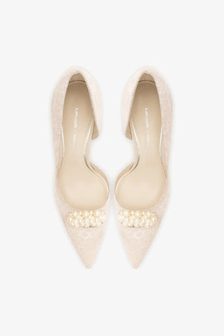 Larroudé x Markarian: Scarpin D'Orsay Renda Branco Pump Larroudé x Markarian