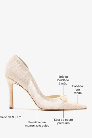 Larroudé x Markarian: Scarpin D'Orsay Renda Branco Pump Larroudé x Markarian