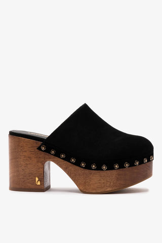 Mule Clog Plataforma Miso Camurça Preto Mule Larroudé