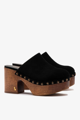 Mule Clog Plataforma Miso Camurça Preto Mule Larroudé