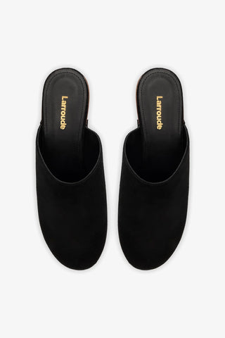 Mule Clog Plataforma Miso Camurça Preto Mule Larroudé