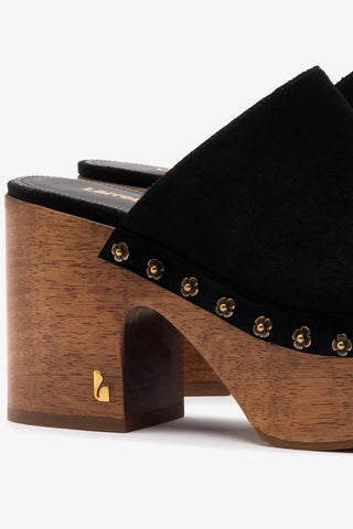 Mule Clog Plataforma Miso Camurça Preto Mule Larroudé
