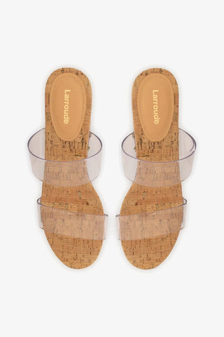 Mule Plataforma Miso Clear Vinil Transparente e Cortiça Natural Sandal Larroudé