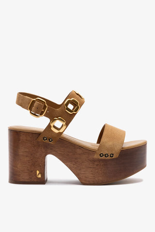 Sandália Plataforma Miso Camurça Caramelo Sandal Larroudé
