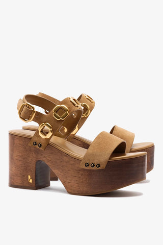 Sandália Plataforma Miso Camurça Caramelo Sandal Larroudé