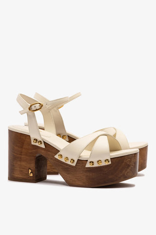 Sandália Plataforma Talitha Couro Off White Sandal Larroudé