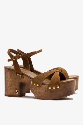 Sandália Plataforma Talitha Camurça Caramelo Sandal Larroudé