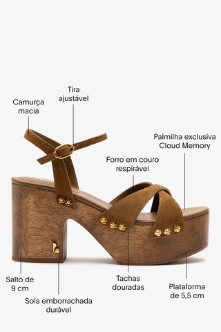 Sandália Plataforma Talitha Camurça Caramelo Sandal Larroudé