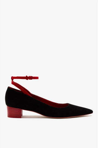 Larroudé x CPPXO: Scarpin Camurça Preto e Vermelho Pump Larroudé x CPPXO