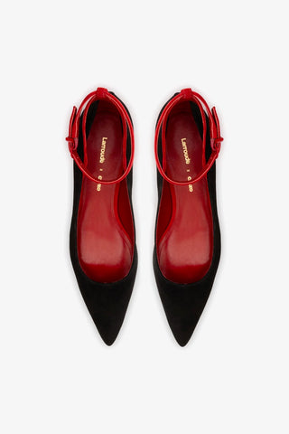 Larroudé x CPPXO: Scarpin Camurça Preto e Vermelho Pump Larroudé x CPPXO