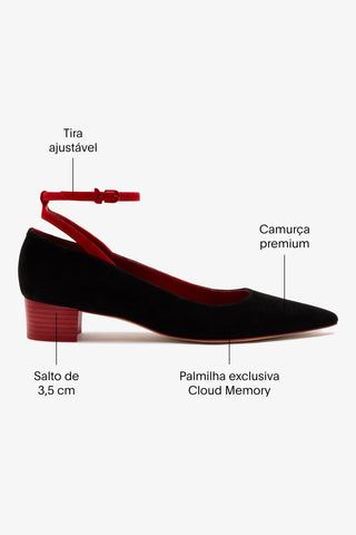 Larroudé x CPPXO: Scarpin Camurça Preto e Vermelho Pump Larroudé x CPPXO
