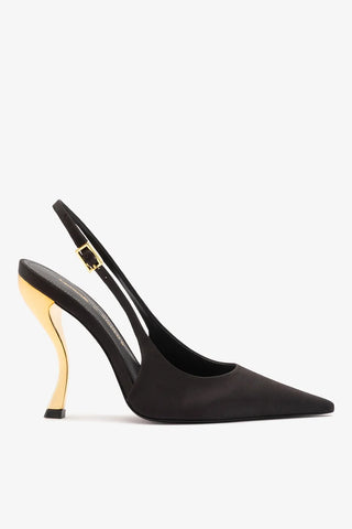 Larroudé x Nicolò B.: Slingback Grace Cetim Preto Pump Larroudé x Nicolò Beretta