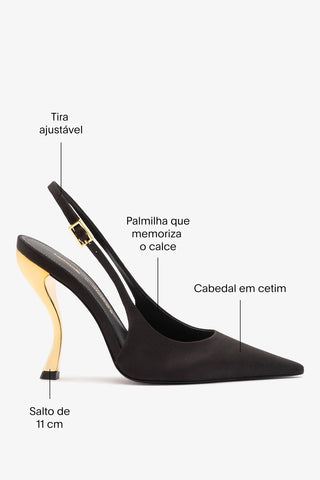 Larroudé x Nicolò B.: Slingback Grace Cetim Preto Pump Larroudé x Nicolò Beretta