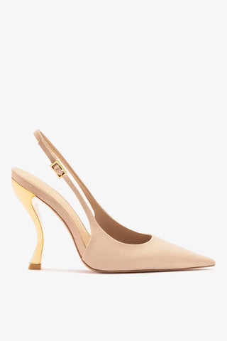 Larroudé x Nicolò B.: Slingback Grace Cetim Bege Larroudé x Nicolò Beretta