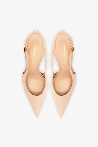 Larroudé x Nicolò B.: Slingback Grace Cetim Bege Larroudé x Nicolò Beretta