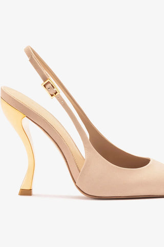 Larroudé x Nicolò B.: Slingback Grace Cetim Bege Larroudé x Nicolò Beretta