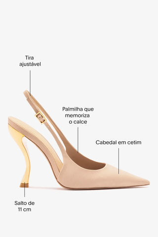 Larroudé x Nicolò B.: Slingback Grace Cetim Bege Larroudé x Nicolò Beretta