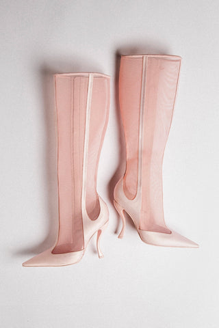 Larroudé By Nicolò B.: Bota Zuzu Cetim e Tela Rosa Boot Larroudé x Nicolò Beretta