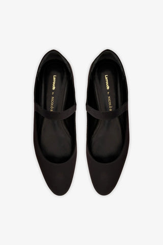 Larroudé By Nicolò B.: Sapatilha Maria Cetim Preto Ballerina Larroudé x Nicolò Beretta