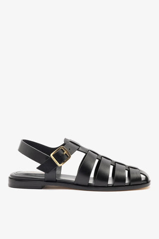 Sandália Flat Stevie Couro Preto Ballerina Larroudé