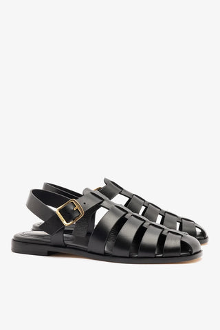 Sandália Flat Stevie Couro Preto Ballerina Larroudé