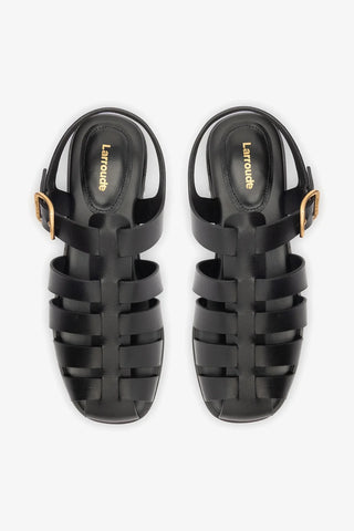 Sandália Flat Stevie Couro Preto Ballerina Larroudé