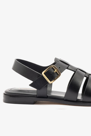Sandália Flat Stevie Couro Preto Ballerina Larroudé