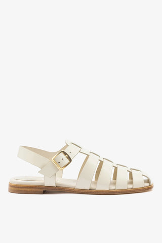 Sandália Flat Stevie Couro Off White Ballerina Larroudé