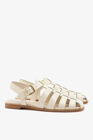 Sandália Flat Stevie Couro Off White Ballerina Larroudé