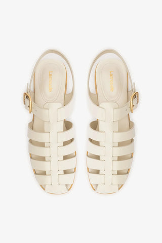 Sandália Flat Stevie Couro Off White Ballerina Larroudé