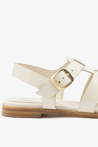 Sandália Flat Stevie Couro Off White Ballerina Larroudé