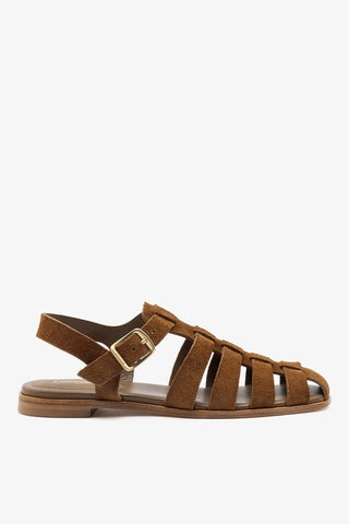 Sandália Flat Stevie Camurça Marrom Ballerina Larroudé