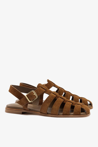 Sandália Flat Stevie Camurça Marrom Ballerina Larroudé