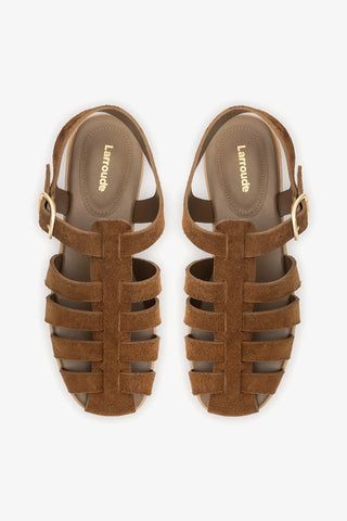 Sandália Flat Stevie Camurça Marrom Ballerina Larroudé