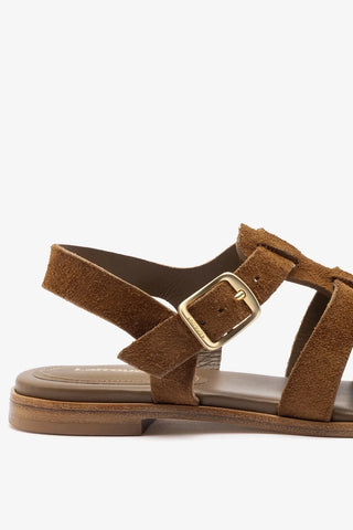 Sandália Flat Stevie Camurça Marrom Ballerina Larroudé