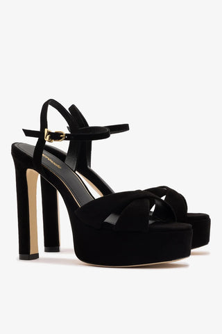 Sandália Plataforma Bianca High Camurça Preto Sandal Larroudé