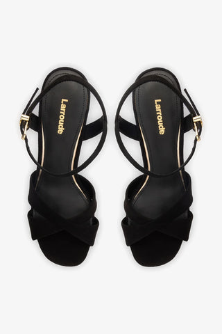 Sandália Plataforma Bianca High Camurça Preto Sandal Larroudé