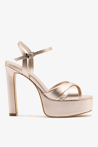 Sandália Plataforma Bianca High Couro Champagne Sandal Larroudé