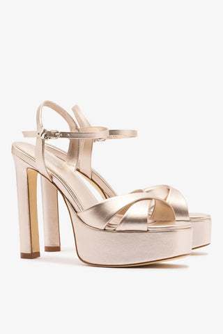 Sandália Plataforma Bianca High Couro Champagne Sandal Larroudé