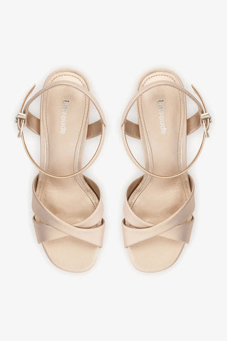 Sandália Plataforma Bianca High Couro Champagne Sandal Larroudé