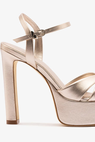 Sandália Plataforma Bianca High Couro Champagne Sandal Larroudé