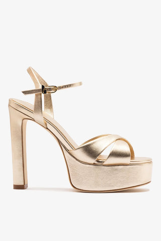 Sandália Plataforma Bianca High Couro Dourado Sandal Larroudé